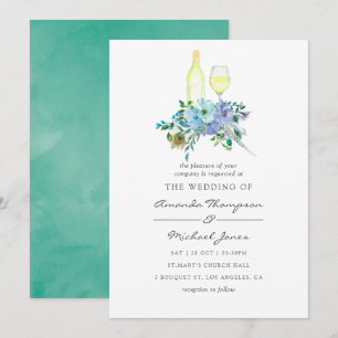 Faire-part de mariage floral aquarelle menthe et b