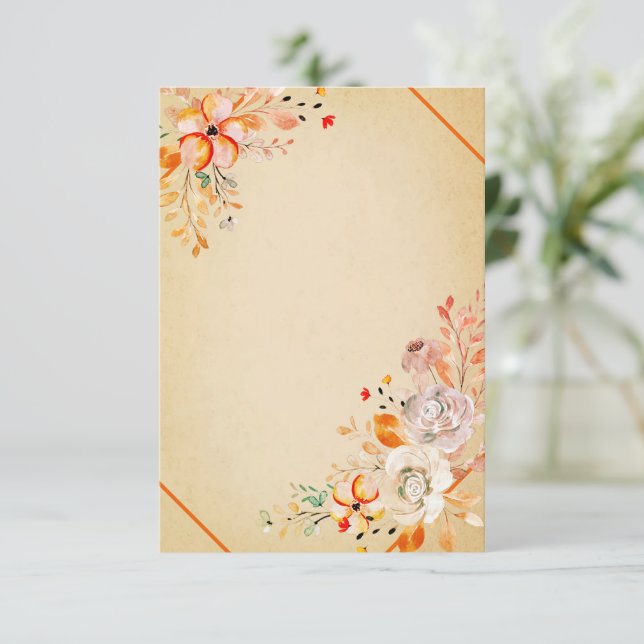 Faire-part de mariage floral aquarelle orange sur  (Debout devant)