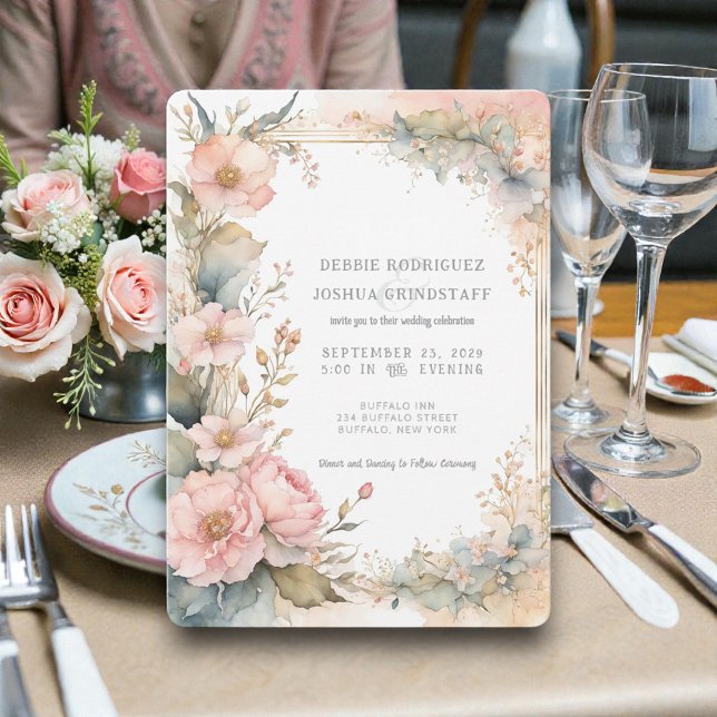 Faire-part de mariage floral aquarelle pêche  (Créateur téléchargé)