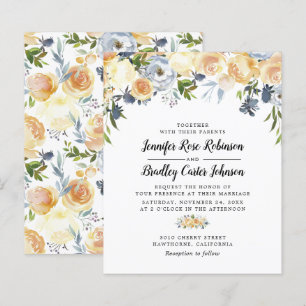 Faire-part de mariage floral aquarelle pêche de bu
