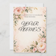 Faire-part de mariage floral aquarelle rose blush