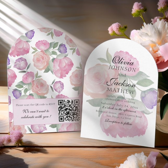 Faire-part de mariage floral aquarelle rose modern (Créateur téléchargé)