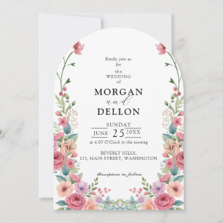 Faire-part de mariage floral aquarelle rose poudré