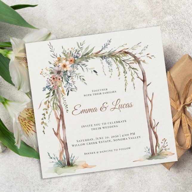 Faire-part de mariage floral aquarelle rustique av (Créateur téléchargé)
