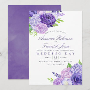 Faire-part de mariage floral aquarelle ultra viole