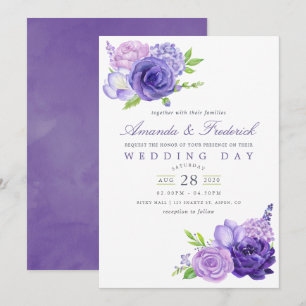 Faire-part de mariage floral aquarelle ultra viole