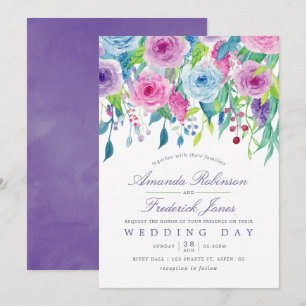 Faire-part de mariage floral aquarelle ultra viole