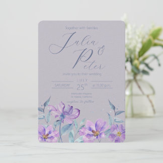 Faire-part de mariage floral aquarelle violet