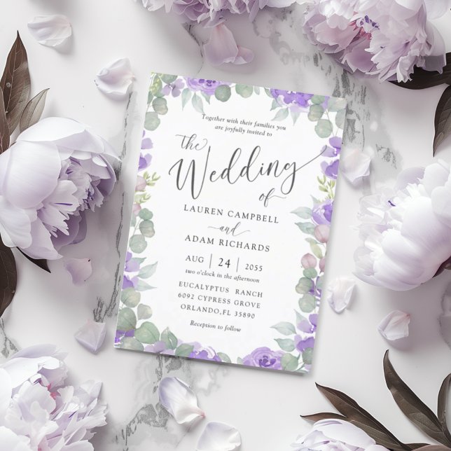 Faire-part de mariage floral aquarelle violet Bohè (Créateur téléchargé)