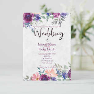 Faire-part de mariage floral aquarelle violet et o