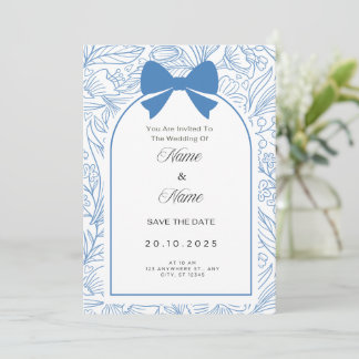 Faire-part de mariage floral arc bleu