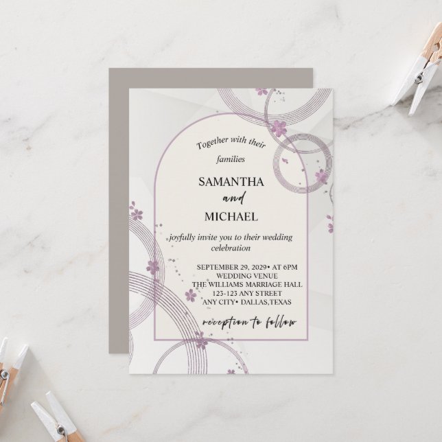 Faire-part de mariage floral arch Cool Taupe (Devant/Arrière en situation)