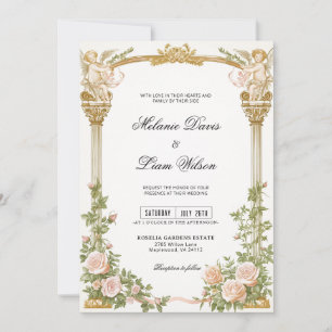 Faire-part de mariage floral arché or Cherub roman
