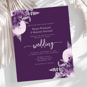 Faire-part de mariage floral argent lilas violet B