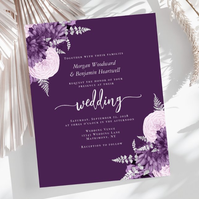Faire-part de mariage floral argent lilas violet B (Créateur téléchargé)