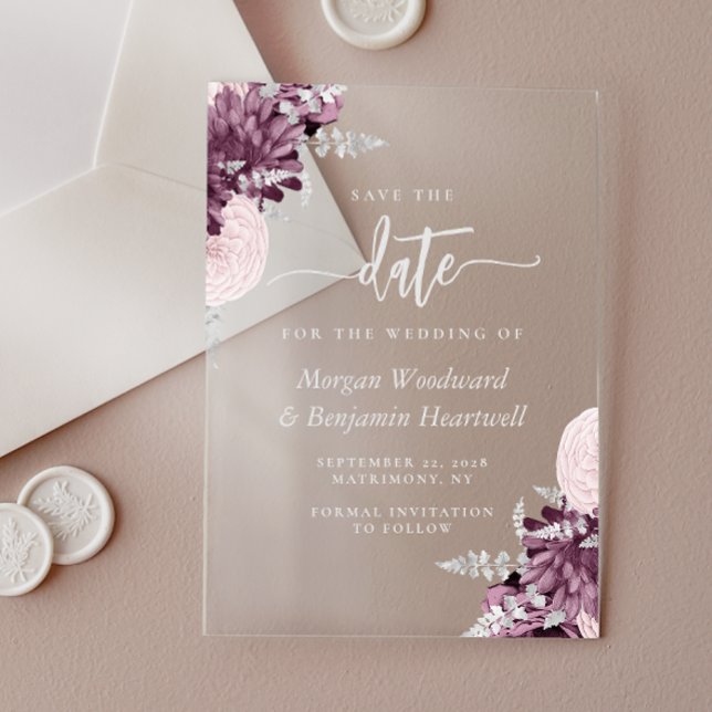 Faire-part de mariage floral argent mauve (Créateur téléchargé)