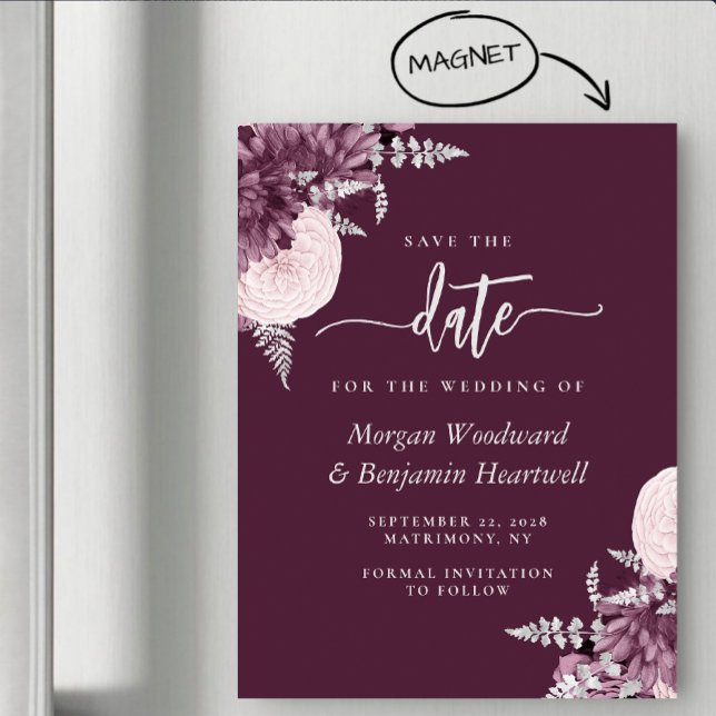Faire-part de mariage floral argent mauve (Créateur téléchargé)
