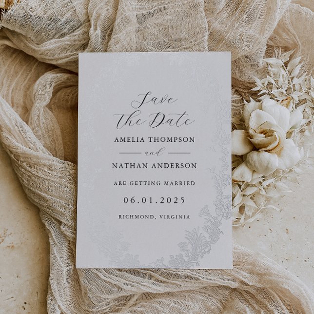 Faire-part de mariage floral argent vintage  (Créateur téléchargé)
