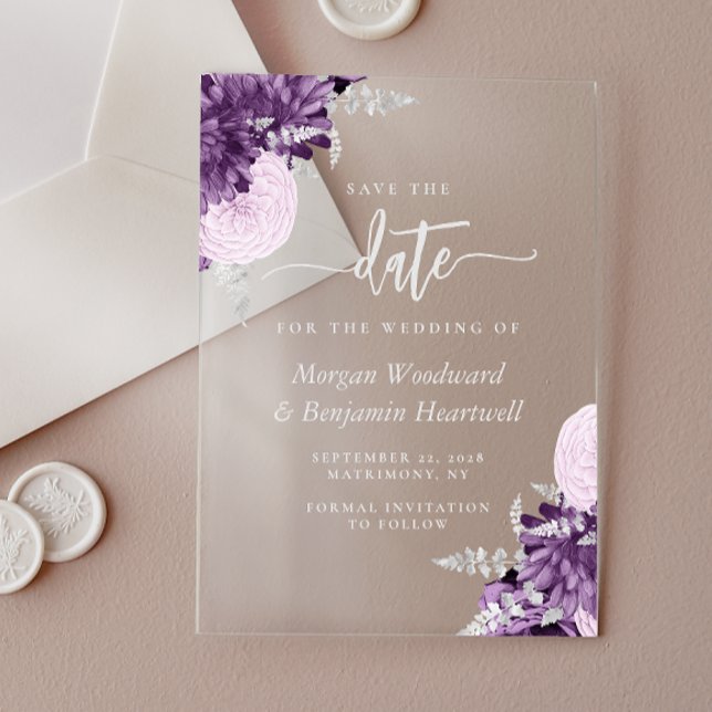 Faire-part de mariage floral argenté au lilas pour (Créateur téléchargé)