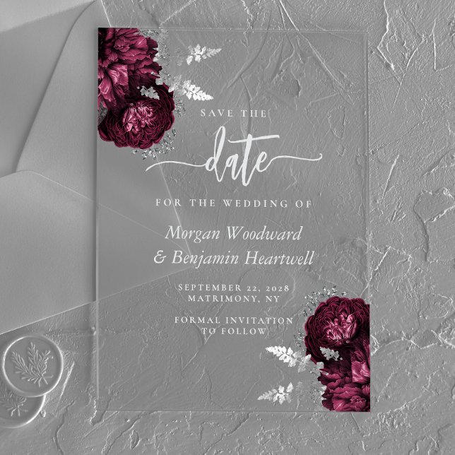 Faire-part de mariage floral argenté Bourgogne (Créateur téléchargé)