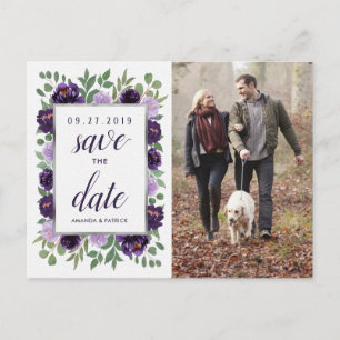 Faire-part de mariage floral argenté violet et ver