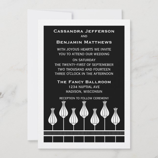 Faire-part de mariage floral Art déco (Devant)