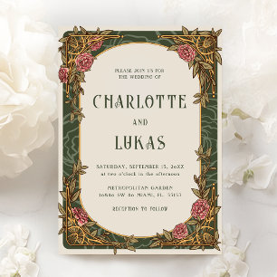 Faire-part de mariage floral Art nouveau vintage