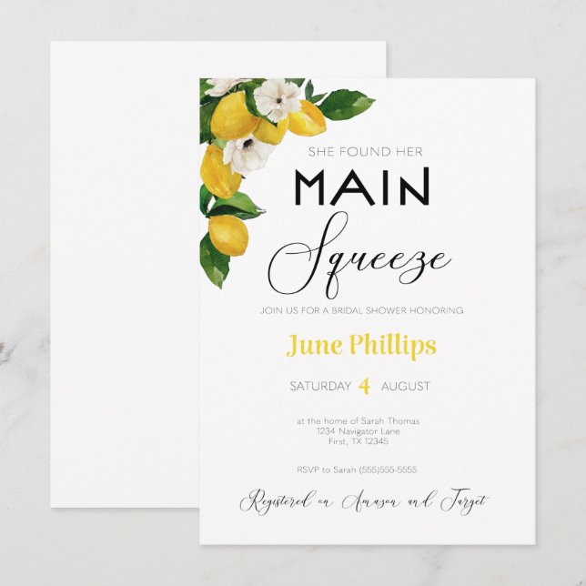 Faire-part de mariage floral au citron  (Devant / Derrière)