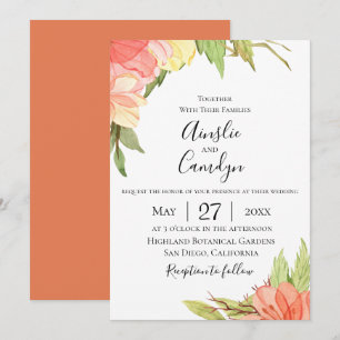 Faire-part de mariage floral au coucher du soleil 