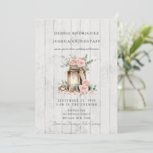 Faire-part de mariage floral au pot Mason en bois