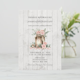 Faire-part de mariage floral au pot Mason en bois
