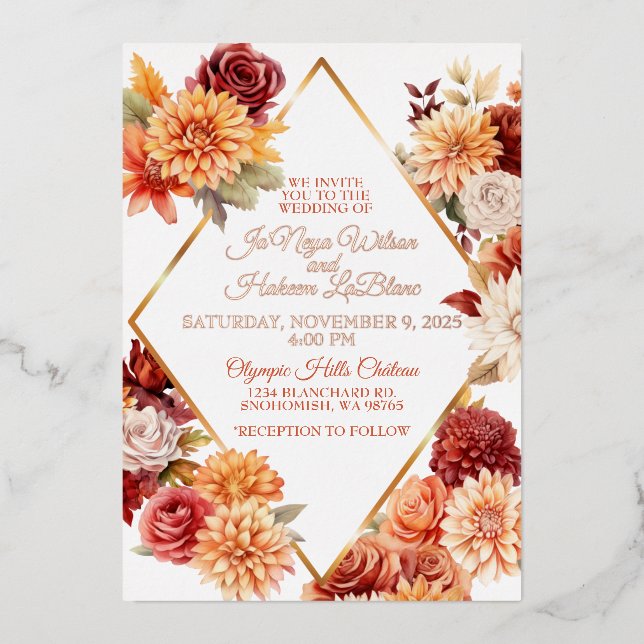Faire-part de mariage floral automnal (Recto)