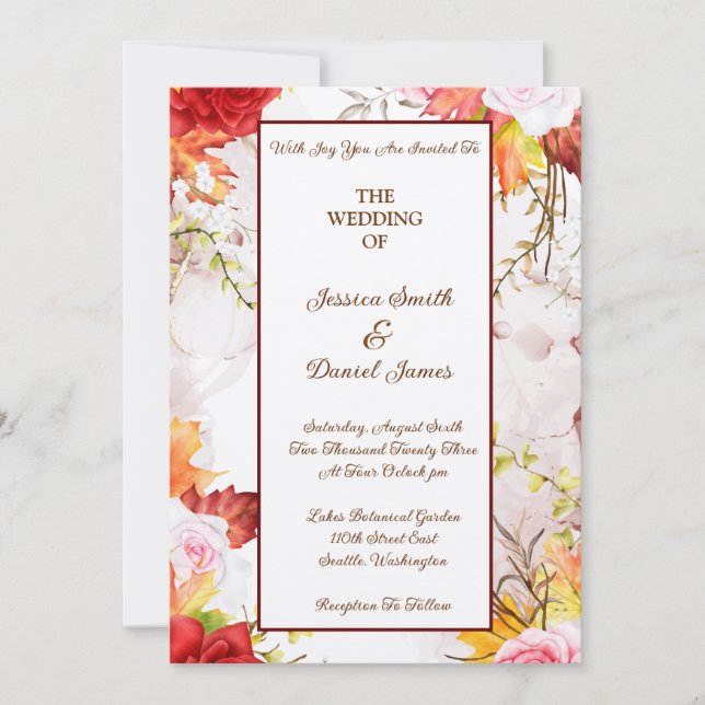 Faire-part de mariage floral automnal (Devant)
