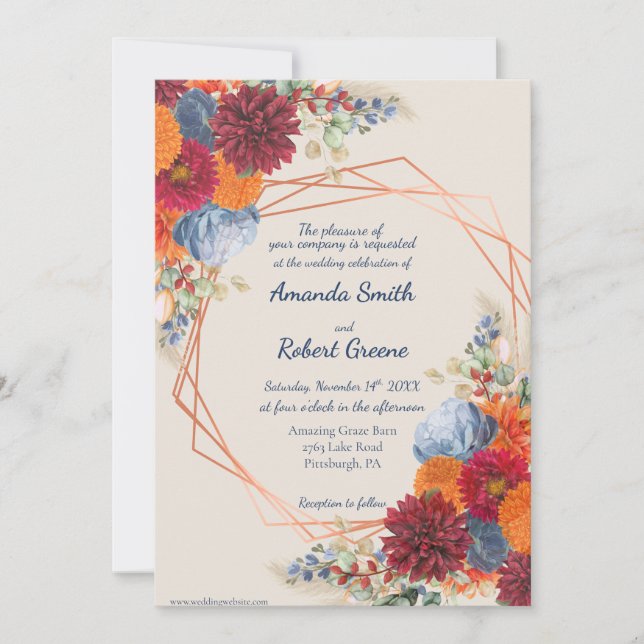 Faire-part de mariage floral automnal (Devant)
