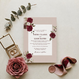 Faire-part de mariage floral automnal burgundy