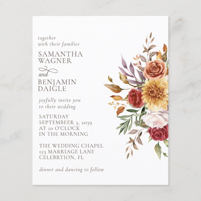 Faire-part de mariage floral automnal moderne à pe (Devant)