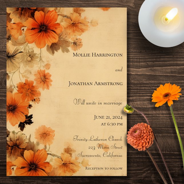 Faire-part de mariage floral automnal rustique (Créateur téléchargé)