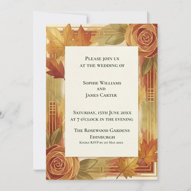 Faire-part de mariage floral automnal rustique (Devant)