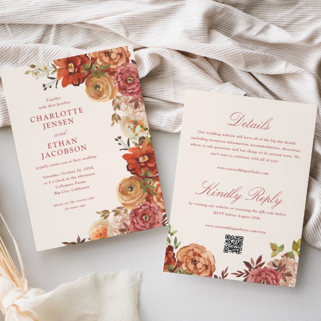 Faire-part de mariage Floral Automnal Rustique Dou (Créateur téléchargé)
