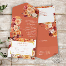 Faire-part de mariage floral automnal tout-en-un