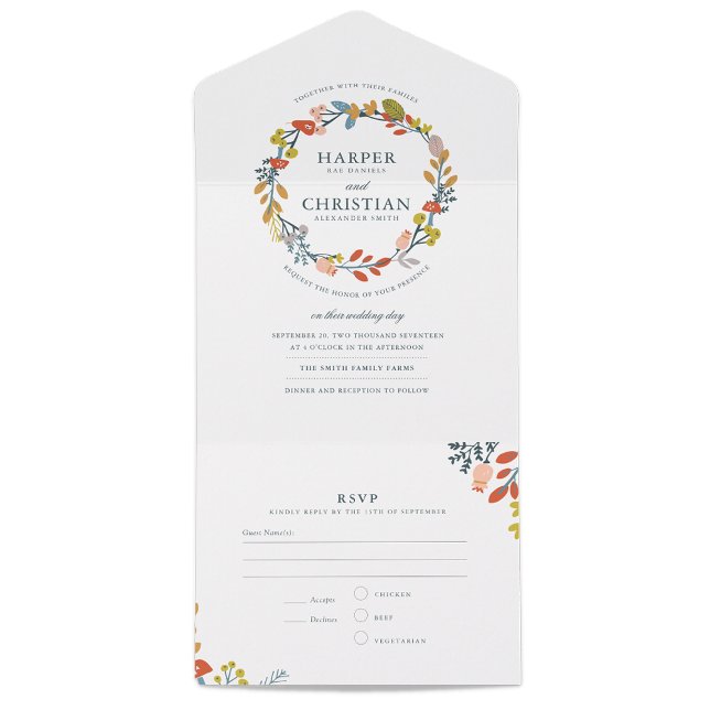 Faire-part de mariage Floral Automne Avec Carte RS (Créateur téléchargé)