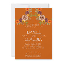 Faire-part de mariage Floral Automne Orange Brûlé