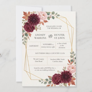 Faire-part de mariage floral Automne Romance Or