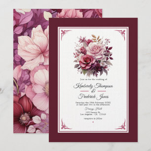 Faire-part de mariage floral aux nuances de vin