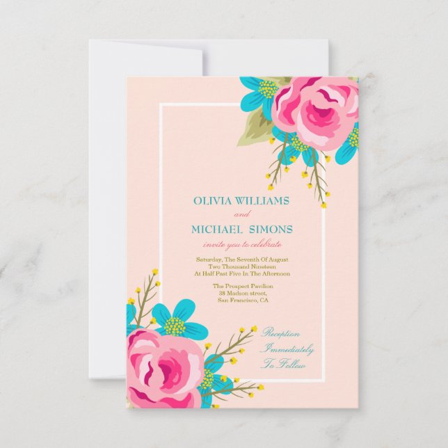 Faire-part de mariage floral avec des fleurs (Devant)