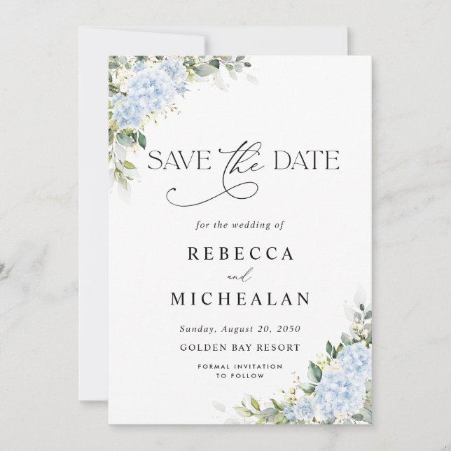 Faire-part de mariage floral avec Hydrangea Bleu (Devant)