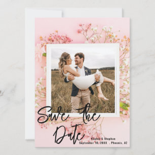 Faire-part de mariage floral avec photo - Rose et
