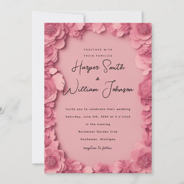 faire-part de mariage floral barbiecore (Devant)