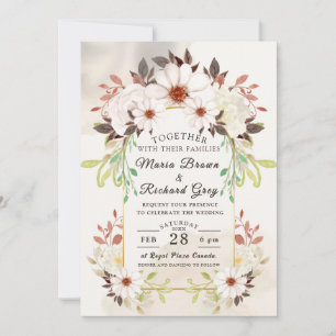 Faire-part de mariage floral beige
