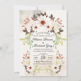 Faire-part de mariage floral beige